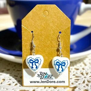 JenDore Handmade Blue Bow Heart Dangle Earrings